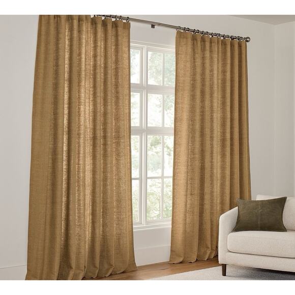 POTTERY BARN Peyton Linen Lined Chestnut Curtain Panel 50”x108” Minor Sun Fading